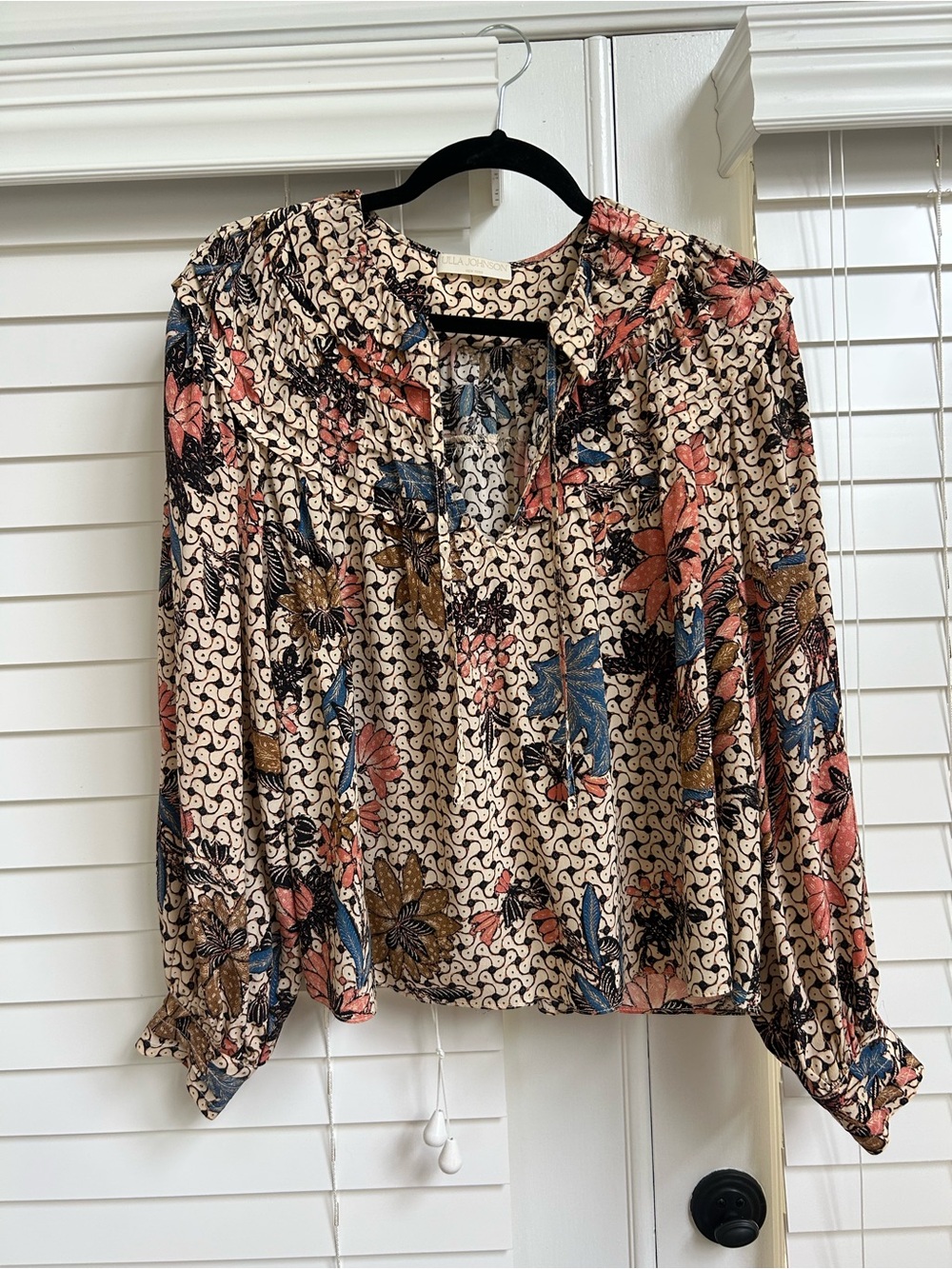 Ulla Johnson Cream Floral & Butterfly Blouse with Blue and Rust Accents
